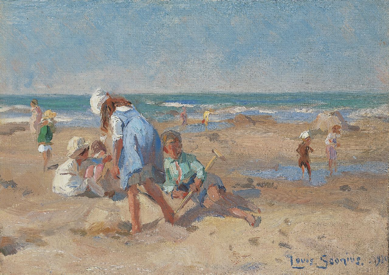 Soonius L. | Lodewijk 'Louis' Soonius, Strandvermaak, olieverf op doek op paneel 18,4 x 24,1 cm, gesigneerd rechtsonder en gedateerd 1920 Soonius L. | Lodewijk 'Louis' Soonius, Strandvermaak, olieverf op doek op paneel 18,4 x 24,1 cm, gesigneerd rechtsonder en gedateerd 1920