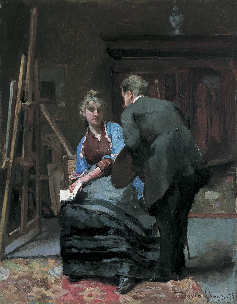 Oyens D. | David Oyens, Schilder en zijn model, olieverf op paneel 33,2 x 26,0 cm, gesigneerd rechtsonder en gedateerd '78 Oyens D. | David Oyens, Schilder en zijn model, olieverf op paneel 33,2 x 26,0 cm, gesigneerd rechtsonder en gedateerd '78