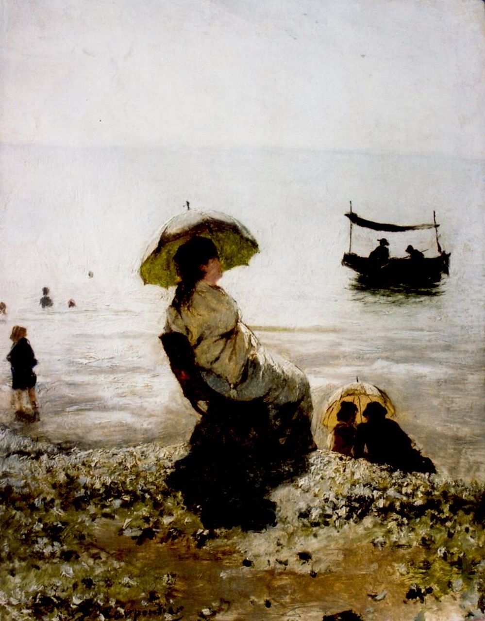 Carpentier E. | Evariste Carpentier, Op het strand van Tréport, olieverf op paneel 24,2 x 18,6 cm, gesigneerd linksonder en gedateerd '81 Carpentier E. | Evariste Carpentier, Op het strand van Tréport, olieverf op paneel 24,2 x 18,6 cm, gesigneerd linksonder en gedateerd '81