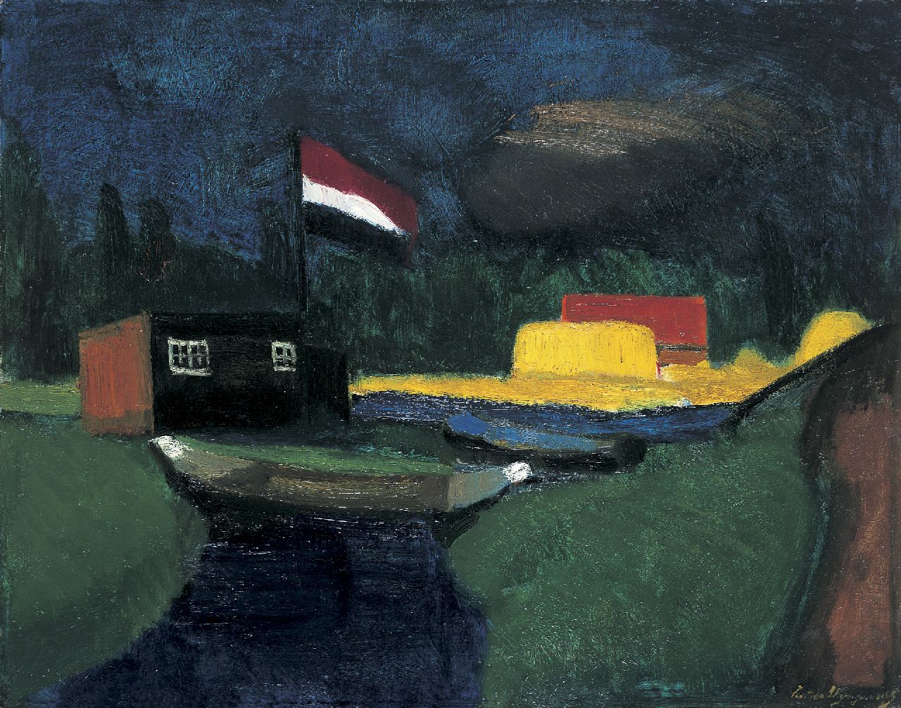 Wijngaerdt P.T. van | Petrus Theodorus 'Piet' van Wijngaerdt, Landschap met vlag, olieverf op doek 59,2 x 75,3 cm, gesigneerd rechtsonder en te dateren ca. 1917 Wijngaerdt P.T. van | Petrus Theodorus 'Piet' van Wijngaerdt, Landschap met vlag, olieverf op doek 59,2 x 75,3 cm, gesigneerd rechtsonder en te dateren ca. 1917