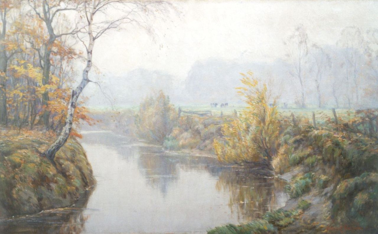 Meijer J. | Johannes 'Johan' Meijer, Herfstmorgen aan de beek, olieverf op doek 60,4 x 100,6 cm, gesigneerd rechtsonder Meijer J. | Johannes 'Johan' Meijer, Herfstmorgen aan de beek, olieverf op doek 60,4 x 100,6 cm, gesigneerd rechtsonder