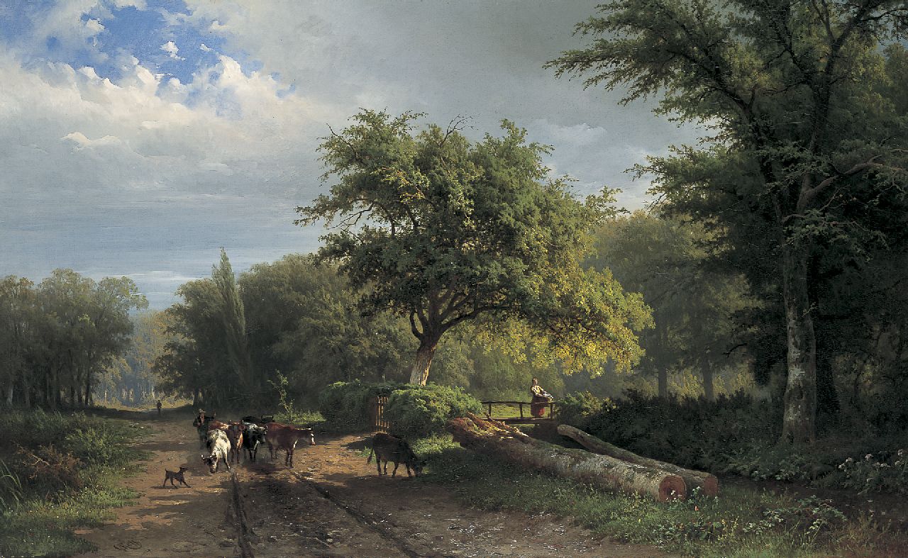 Roth G.A. | George Andries Roth, Herder met koeien in een boslandschap, olieverf op doek 61,5 x 100,2 cm, gesigneerd linksonder Roth G.A. | George Andries Roth, Herder met koeien in een boslandschap, olieverf op doek 61,5 x 100,2 cm, gesigneerd linksonder