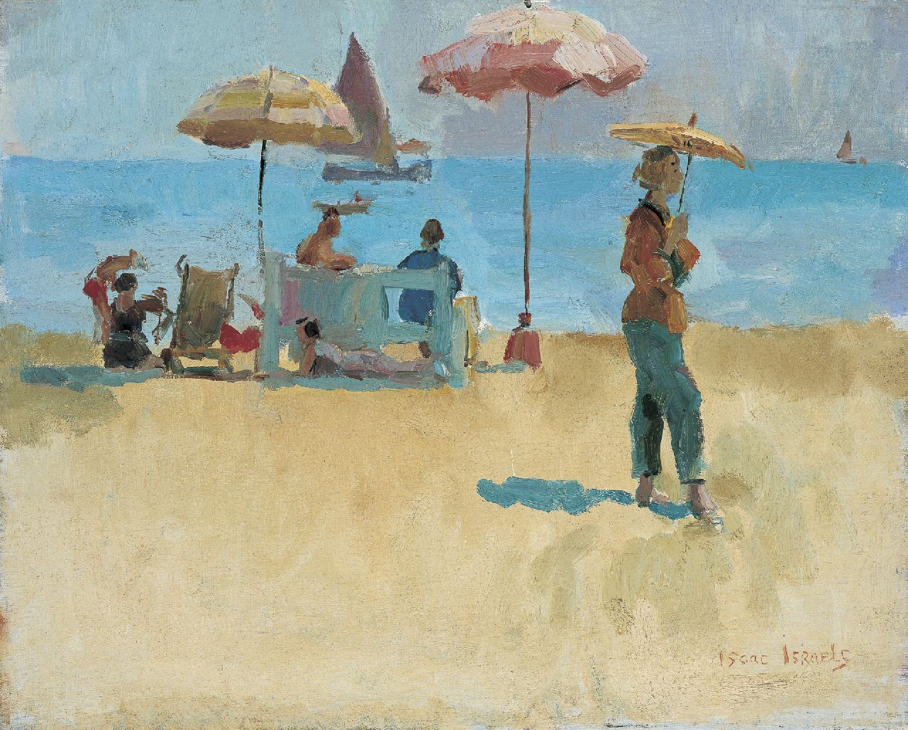 Israels I.L.  | 'Isaac' Lazarus Israels, Strand met figuren en parasols, olieverf op doek 40,1 x 50,3 cm, gesigneerd rechtsonder