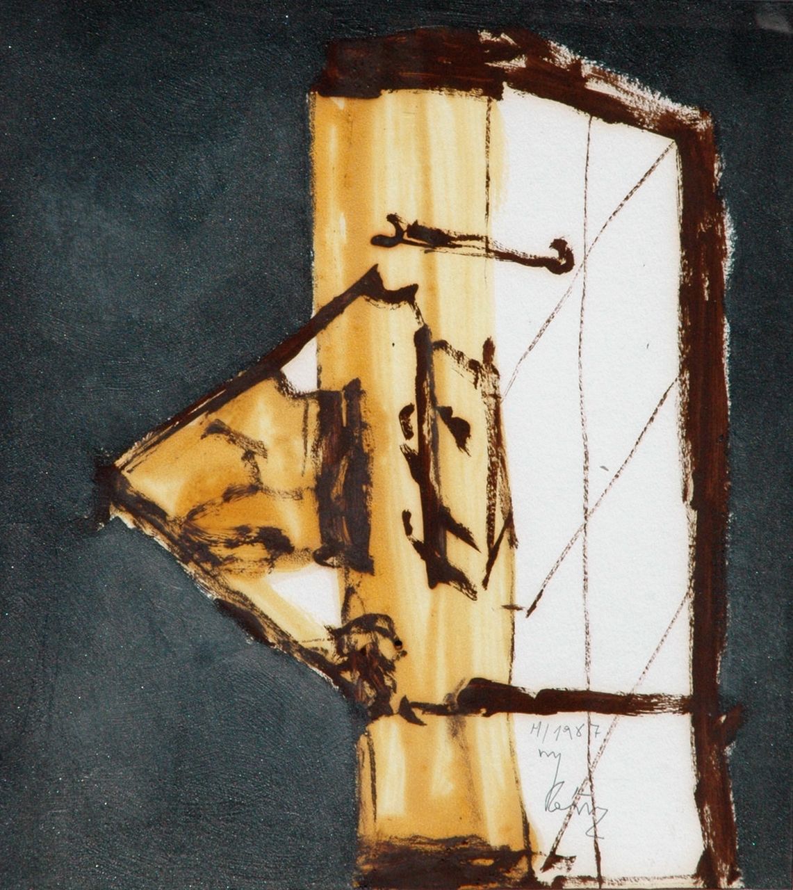 Ybáñez M. | Miguel Ybáñez, Compositie, gouache en olie op papier 44,5 x 39,5 cm, gesigneerd rechtsonder en gedateerd 1987 Ybáñez M. | Miguel Ybáñez, Compositie, gouache en olie op papier 44,5 x 39,5 cm, gesigneerd rechtsonder en gedateerd 1987