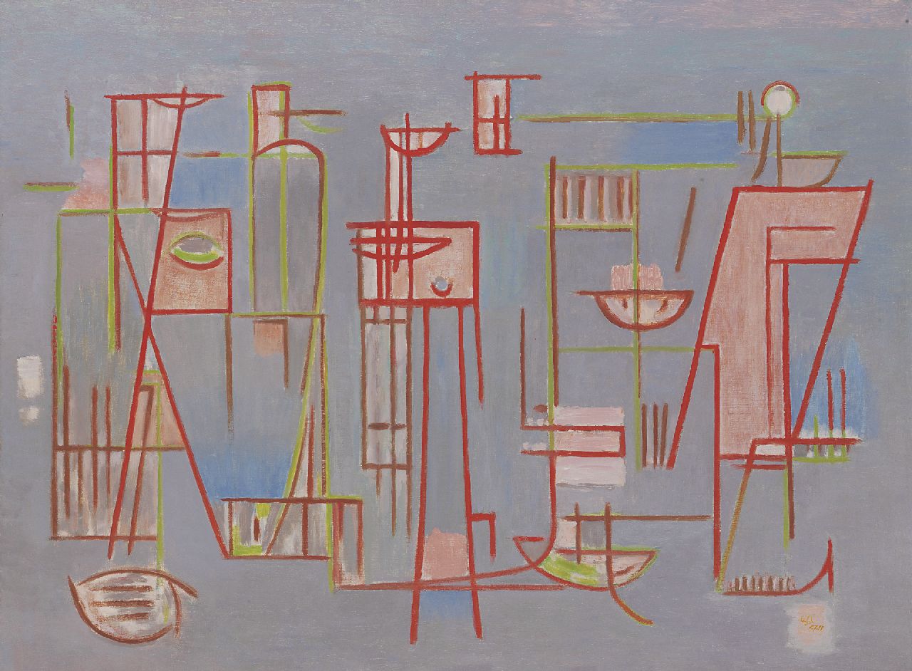 Alkema W.H.  | 'Wobbe' Hendrik Alkema, Compositie no. 11, olieverf op doek 59,8 x 80,0 cm, gesigneerd rechtsonder met initialen en gedateerd '57