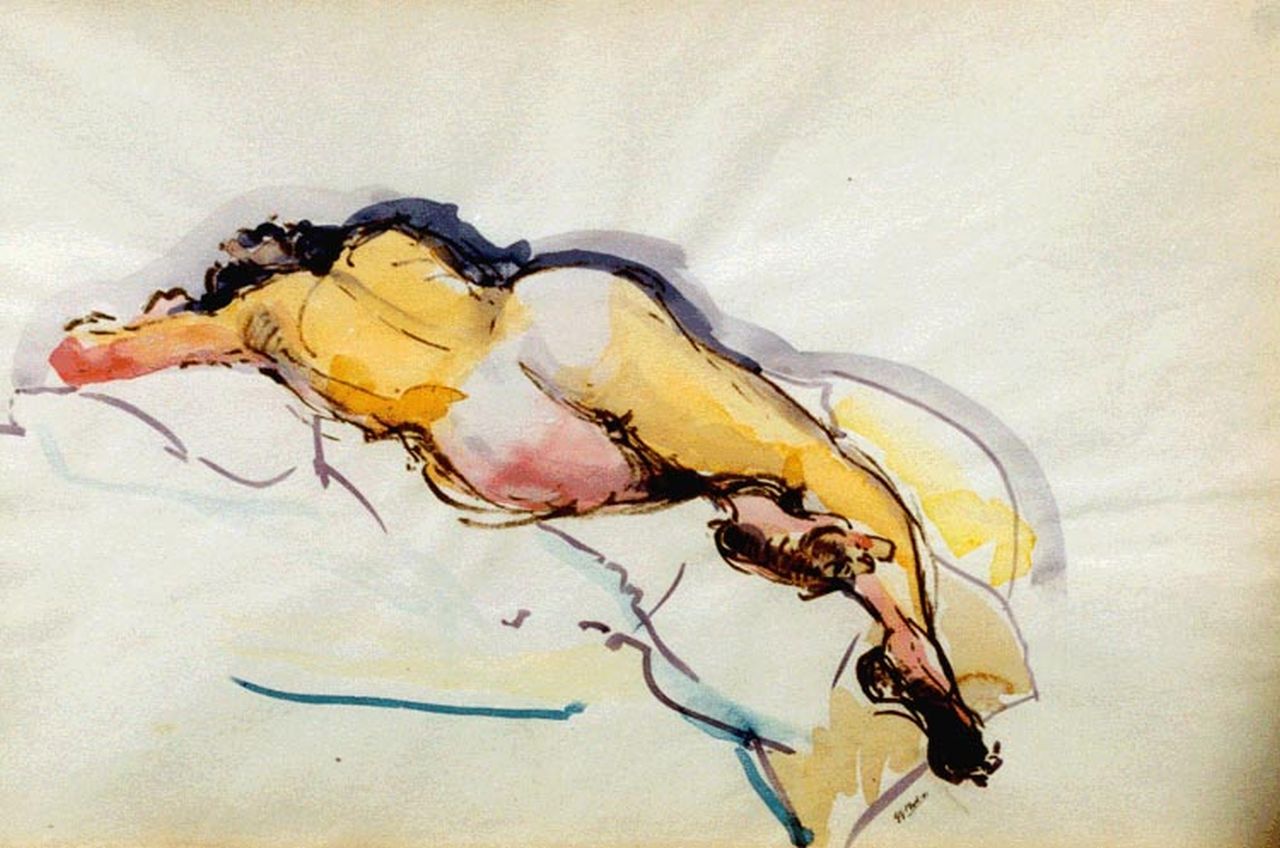 Martens G.G. | Gijsbert 'George' Martens, Liggend naakt, aquarel op papier 32,5 x 49,0 cm, gesigneerd rechtsonder Martens G.G. | Gijsbert 'George' Martens, Liggend naakt, aquarel op papier 32,5 x 49,0 cm, gesigneerd rechtsonder