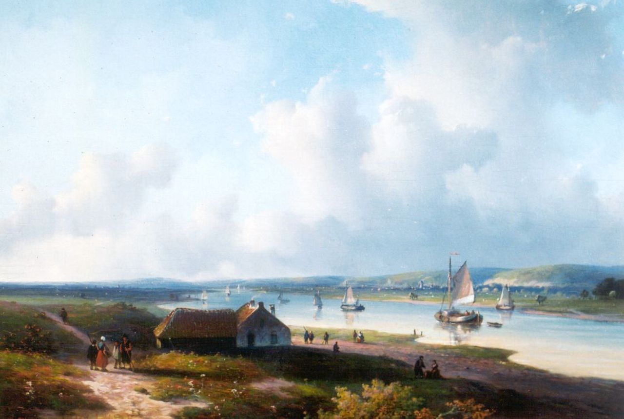 Kleijn L.J. | Lodewijk Johannes Kleijn, Riviervallei met zeilschepen, olieverf op paneel 26,8 x 37,4 cm, gesigneerd linksonder (vaag) Kleijn L.J. | Lodewijk Johannes Kleijn, Riviervallei met zeilschepen, olieverf op paneel 26,8 x 37,4 cm, gesigneerd linksonder (vaag)