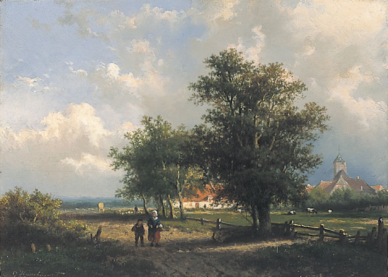 Heerebaart G. | Georgius Heerebaart, Moeder en kind op een beboste landweg, olieverf op paneel 22,2 x 31,0 cm, gesigneerd linksonder Heerebaart G. | Georgius Heerebaart, Moeder en kind op een beboste landweg, olieverf op paneel 22,2 x 31,0 cm, gesigneerd linksonder