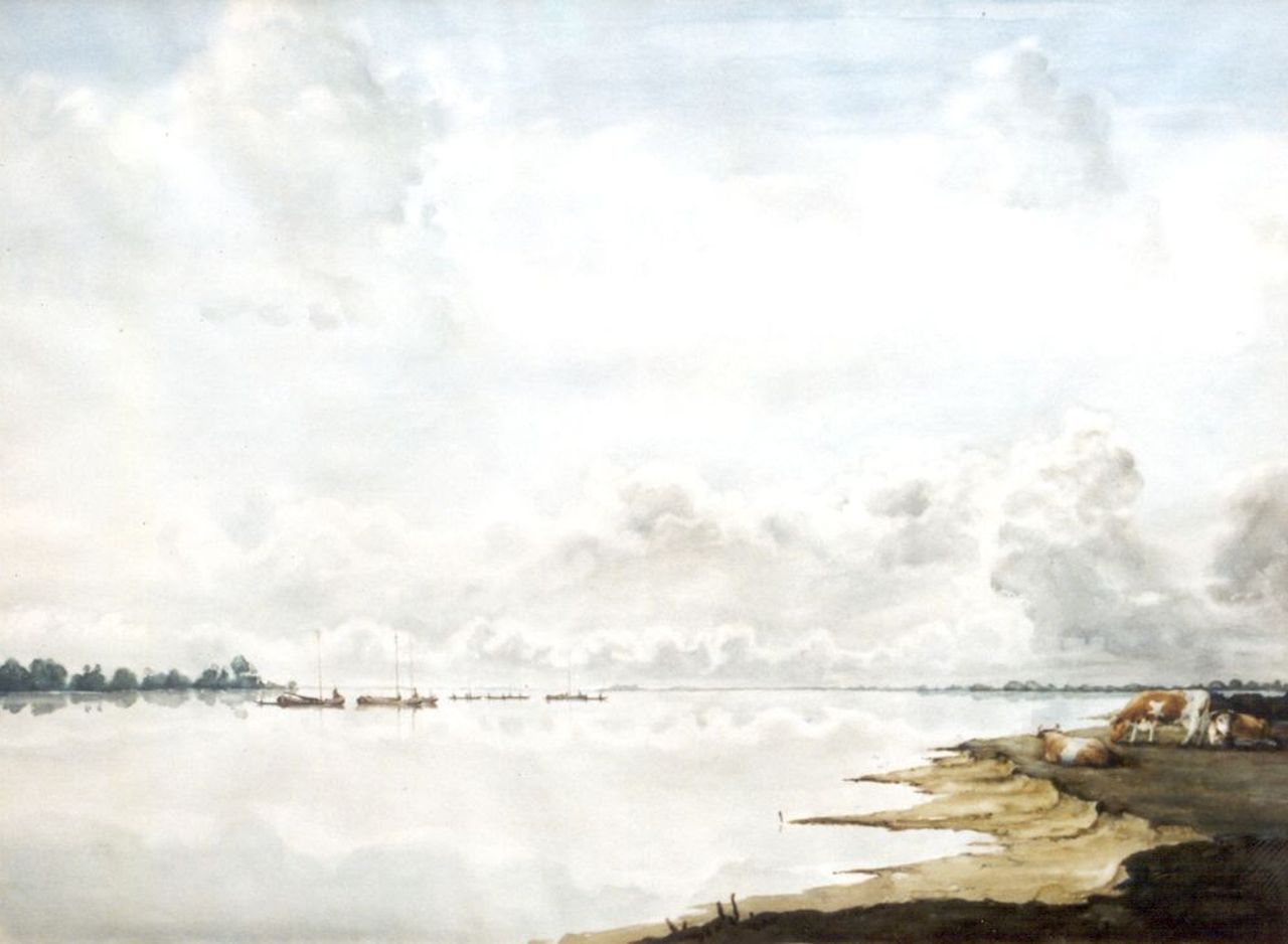 Voerman sr. J. | Jan Voerman sr., IJssellandschap met koeien, aquarel op papier 59,0 x 80,0 cm, gesigneerd rechtsonder met initialen Voerman sr. J. | Jan Voerman sr., IJssellandschap met koeien, aquarel op papier 59,0 x 80,0 cm, gesigneerd rechtsonder met initialen
