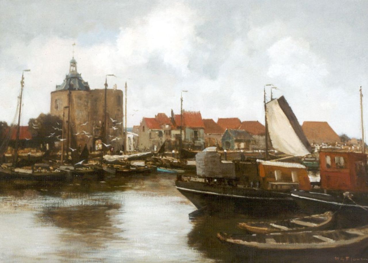 Jansen W.G.F. | 'Willem' George Frederik Jansen, De haven van Enkhuizen met de Drommedaris, olieverf op doek 72,0 x 100,0 cm, gesigneerd rechtsonder Jansen W.G.F. | 'Willem' George Frederik Jansen, De haven van Enkhuizen met de Drommedaris, olieverf op doek 72,0 x 100,0 cm, gesigneerd rechtsonder
