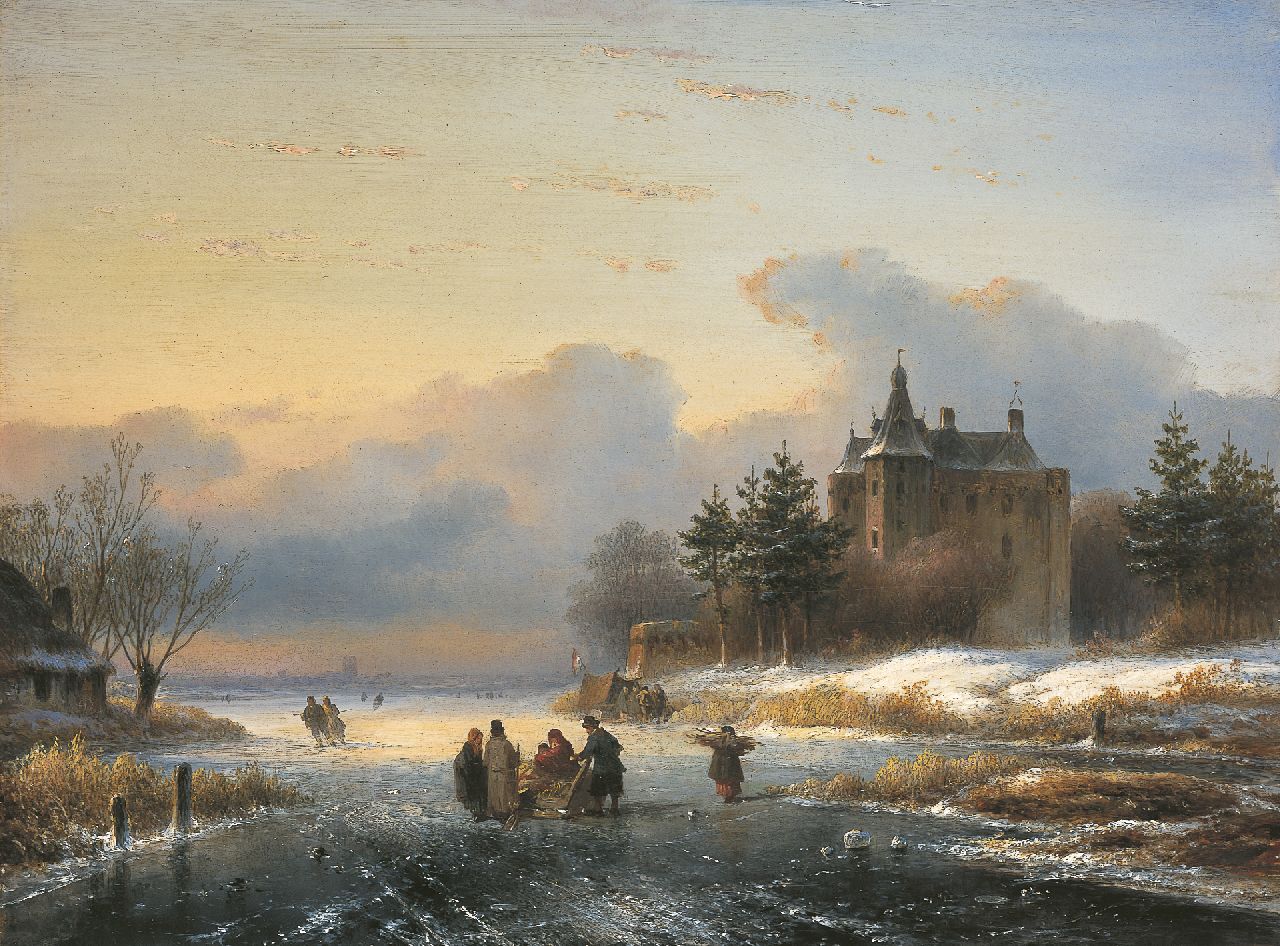 Kleijn L.J. | Lodewijk Johannes Kleijn, IJsgezicht met figuren en koek-en-zopie, olieverf op paneel 35,0 x 47,0 cm Kleijn L.J. | Lodewijk Johannes Kleijn, IJsgezicht met figuren en koek-en-zopie, olieverf op paneel 35,0 x 47,0 cm