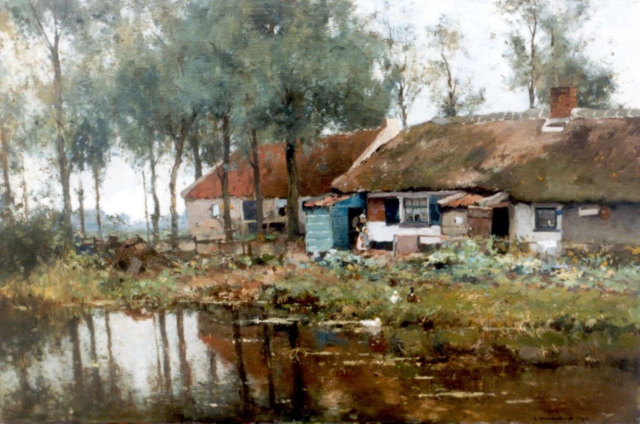Vreedenburgh C. | Cornelis Vreedenburgh, Boerenwoning aan het water, olieverf op doek op paneel 49,8 x 75,6 cm, gesigneerd rechtsonder en gedateerd 1910 Vreedenburgh C. | Cornelis Vreedenburgh, Boerenwoning aan het water, olieverf op doek op paneel 49,8 x 75,6 cm, gesigneerd rechtsonder en gedateerd 1910