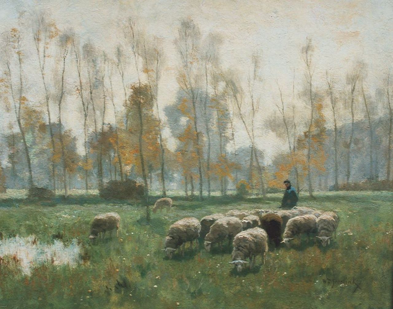 Steelink jr. W. | Willem Steelink jr., Herder met zijn kudde schapen, olieverf op doek 39,0 x 50,0 cm, gesigneerd rechtsonder Steelink jr. W. | Willem Steelink jr., Herder met zijn kudde schapen, olieverf op doek 39,0 x 50,0 cm, gesigneerd rechtsonder