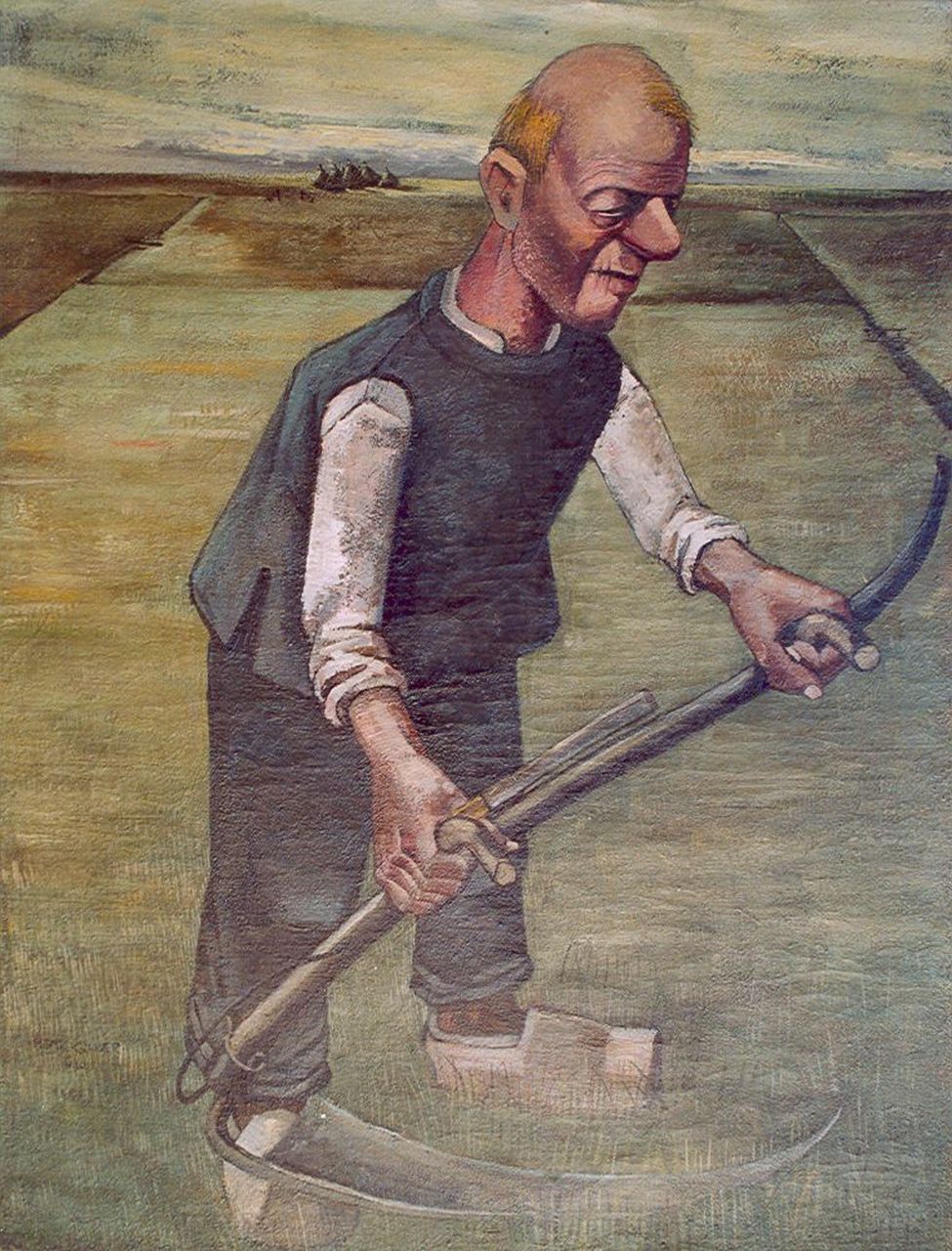 Krijger H. | Hendrik Cornelis 'Henk' Krijger, De maaier, olieverf op doek 91,4 x 69,7 cm, gesigneerd linksonder en gedateerd 1940 Krijger H. | Hendrik Cornelis 'Henk' Krijger, De maaier, olieverf op doek 91,4 x 69,7 cm, gesigneerd linksonder en gedateerd 1940