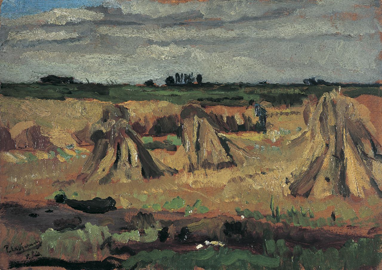 Wijngaerdt P.T. van | Petrus Theodorus 'Piet' van Wijngaerdt, Studie polder Amstelveen, olieverf op schildersboard 37,5 x 52,5 cm, gesigneerd linksonder en verso gedateerd 1902 Wijngaerdt P.T. van | Petrus Theodorus 'Piet' van Wijngaerdt, Studie polder Amstelveen, olieverf op schildersboard 37,5 x 52,5 cm, gesigneerd linksonder en verso gedateerd 1902