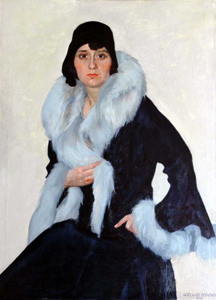Koning R.  | Roeland Koning, Damesportret, olieverf op doek 110,3 x 80,4 cm, gesigneerd rechtsonder en gedateerd 1930