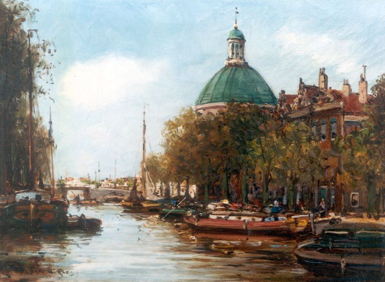 Dirckx A.B.  | Antonius Bernardus 'Anton' Dirckx, Gezicht op de Lutherse kerk te Amsterdam, olieverf op doek 18,4 x 24,2 cm, gesigneerd linksonder