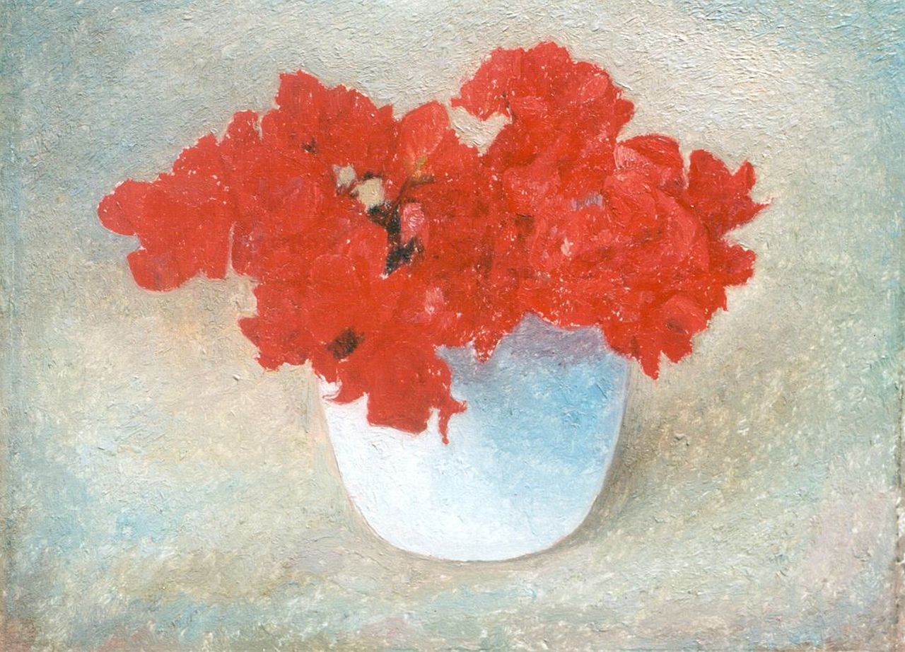 Jan van Herwijnen | Lathyrus in wit vaasje, olieverf op paneel, 21,0 x 27,2 cm, gesigneerd l.o. met initialen