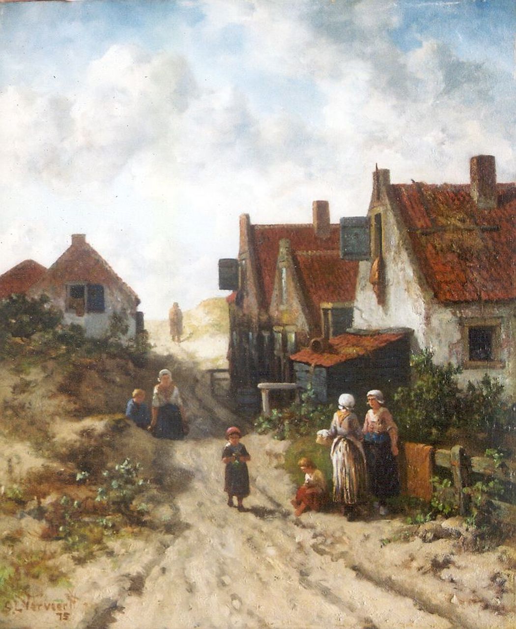 Verveer S.L. | 'Salomon' Leonardus Verveer, Opgang naar het strand, Oud-Scheveningen, olieverf op paneel 40,1 x 33,4 cm, gesigneerd linksonder en gedateerd '75 Verveer S.L. | 'Salomon' Leonardus Verveer, Opgang naar het strand, Oud-Scheveningen, olieverf op paneel 40,1 x 33,4 cm, gesigneerd linksonder en gedateerd '75