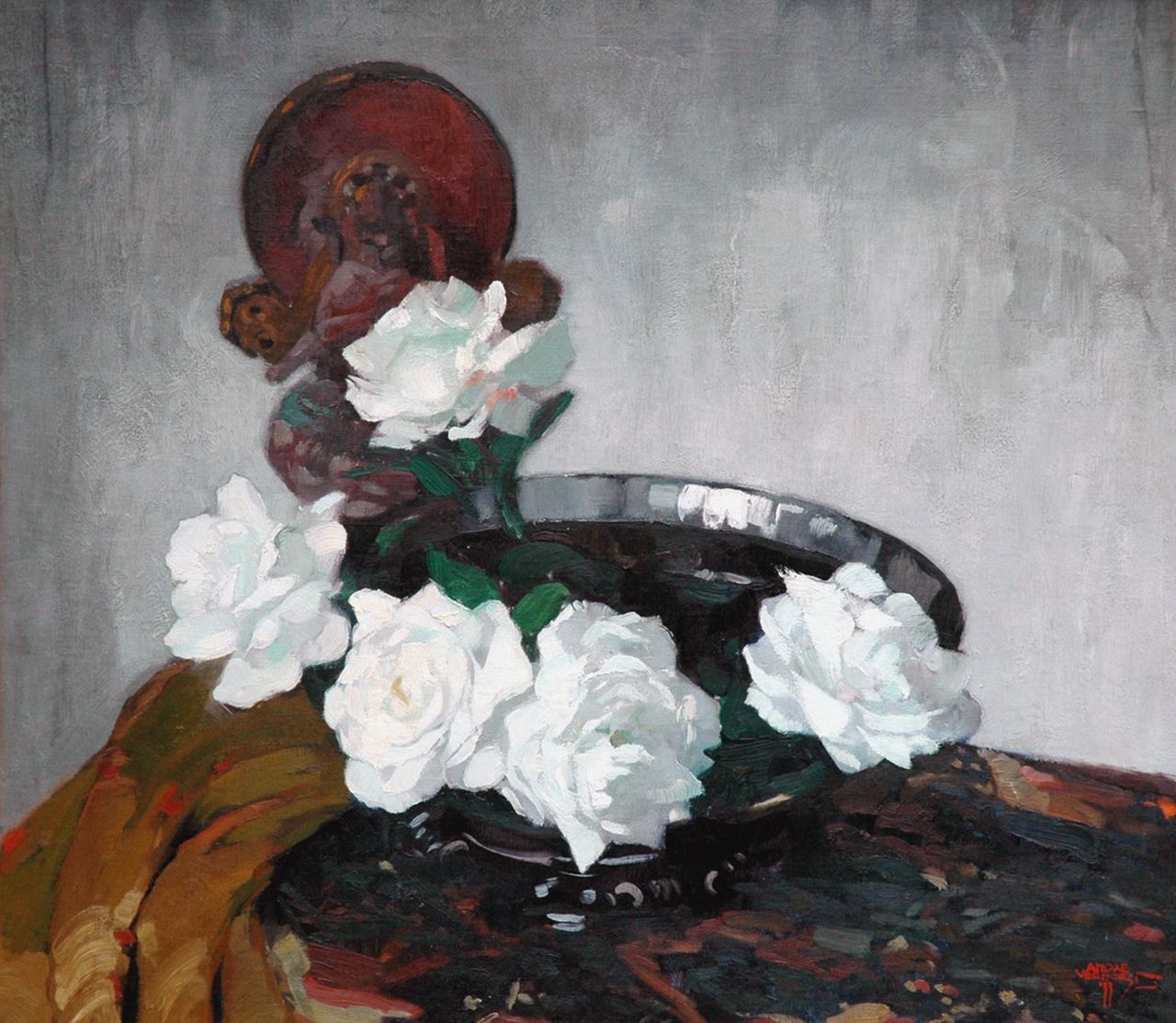 Verhorst A.J. | Andreas Jacobus 'André J.' Verhorst, Bloemstilleven, olieverf op doek 74,8 x 85,5 cm, gesigneerd rechtsonder en gedateerd '33 Verhorst A.J. | Andreas Jacobus 'André J.' Verhorst, Bloemstilleven, olieverf op doek 74,8 x 85,5 cm, gesigneerd rechtsonder en gedateerd '33