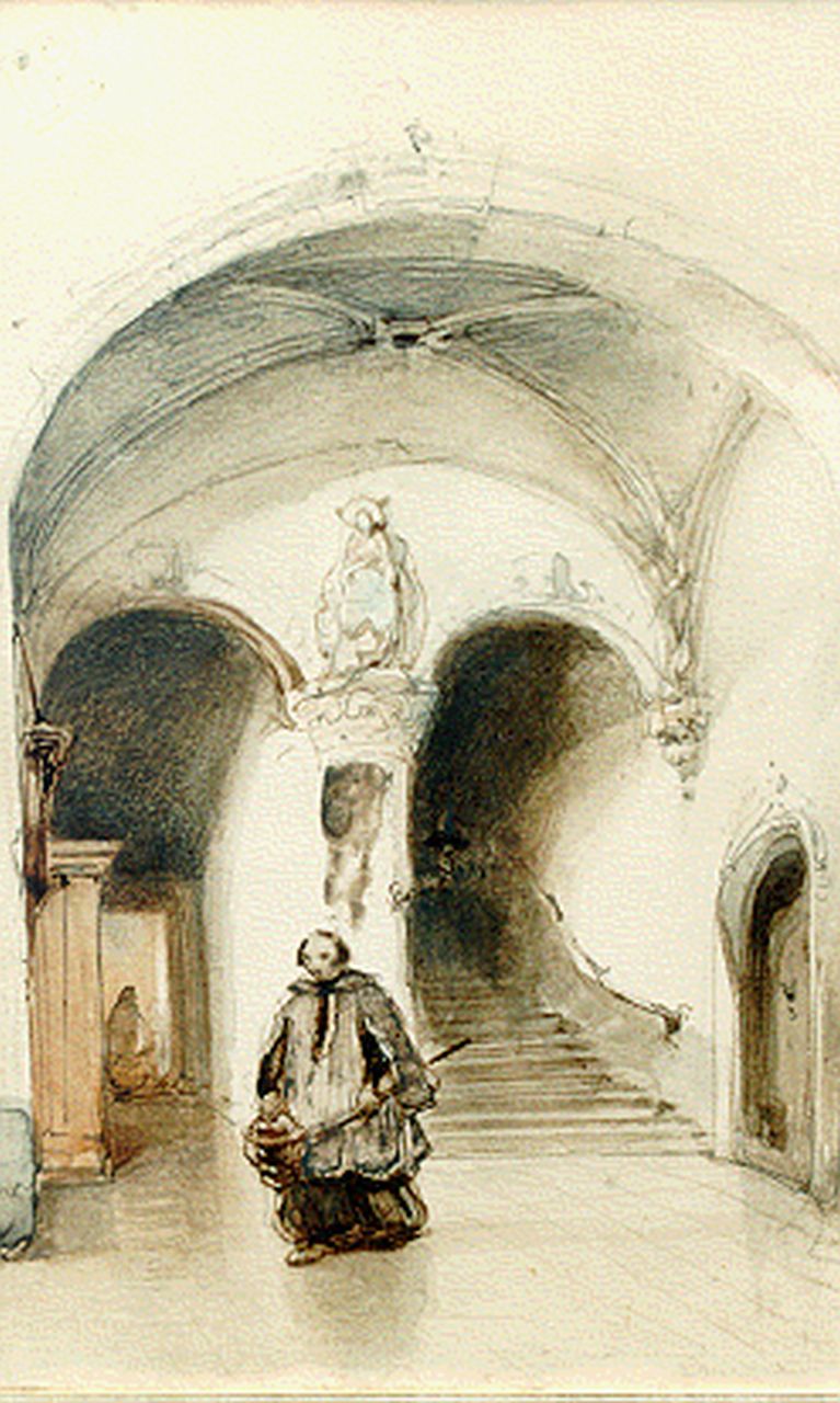 Bosboom J. | Johannes Bosboom, De sacristie, aquarel op papier 19,5 x 12,5 cm, gesigneerd linksbovenmonogram Bosboom J. | Johannes Bosboom, De sacristie, aquarel op papier 19,5 x 12,5 cm, gesigneerd linksbovenmonogram
