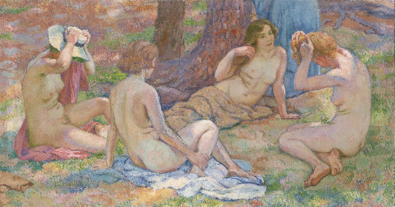 Rysselberghe Th. van | Théodore 'Théo' van Rysselberghe, Vier baadsters, olieverf op doek 63,0 x 119,5 cm, gesigneerd rechtsonder met monogram en te dateren ca. 1926