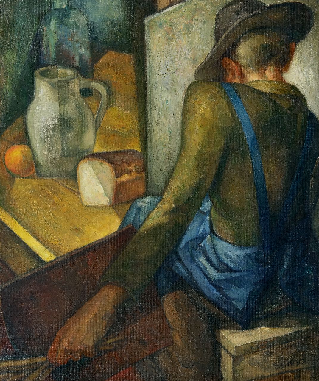 Eshuijs H.J.  | Hendrikus Jacobus Eshuijs, De schilder in zijn atelier, olieverf op doek 65,2 x 55,0 cm, gesigneerd rechtsonder en zonder lijst