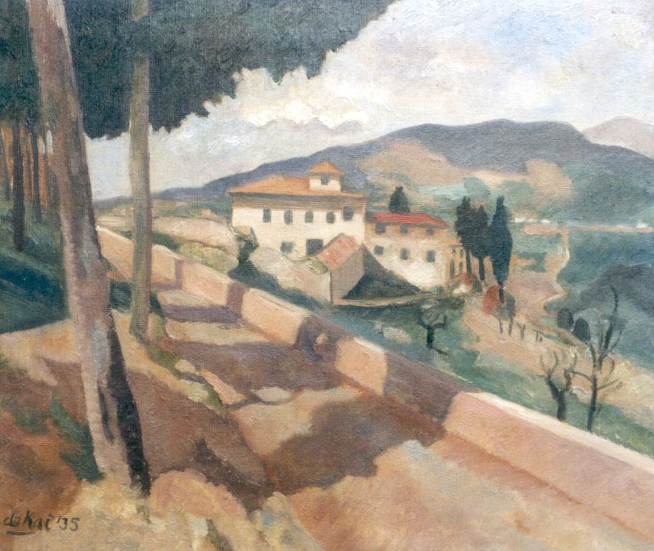 Kat O.B. de | 'Otto' Boudewijn de Kat, Landschap in Italië, olieverf op doek 46,2 x 54,0 cm, gesigneerd linksonder en gedateerd '35 Kat O.B. de | 'Otto' Boudewijn de Kat, Landschap in Italië, olieverf op doek 46,2 x 54,0 cm, gesigneerd linksonder en gedateerd '35