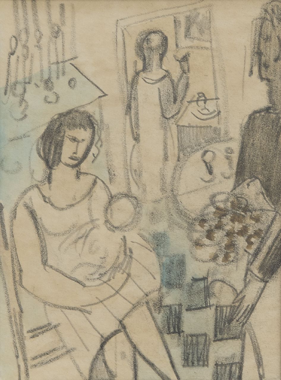 Rees O. van | Otto van Rees | Aquarellen en tekeningen te koop aangeboden | Interieur met figuren, potlood, krijt en aquarel op papier 15,0 x 11,0 cm, te dateren 1926 Rees O. van | Otto van Rees | Aquarellen en tekeningen te koop aangeboden | Interieur met figuren, potlood, krijt en aquarel op papier 15,0 x 11,0 cm, te dateren 1926
