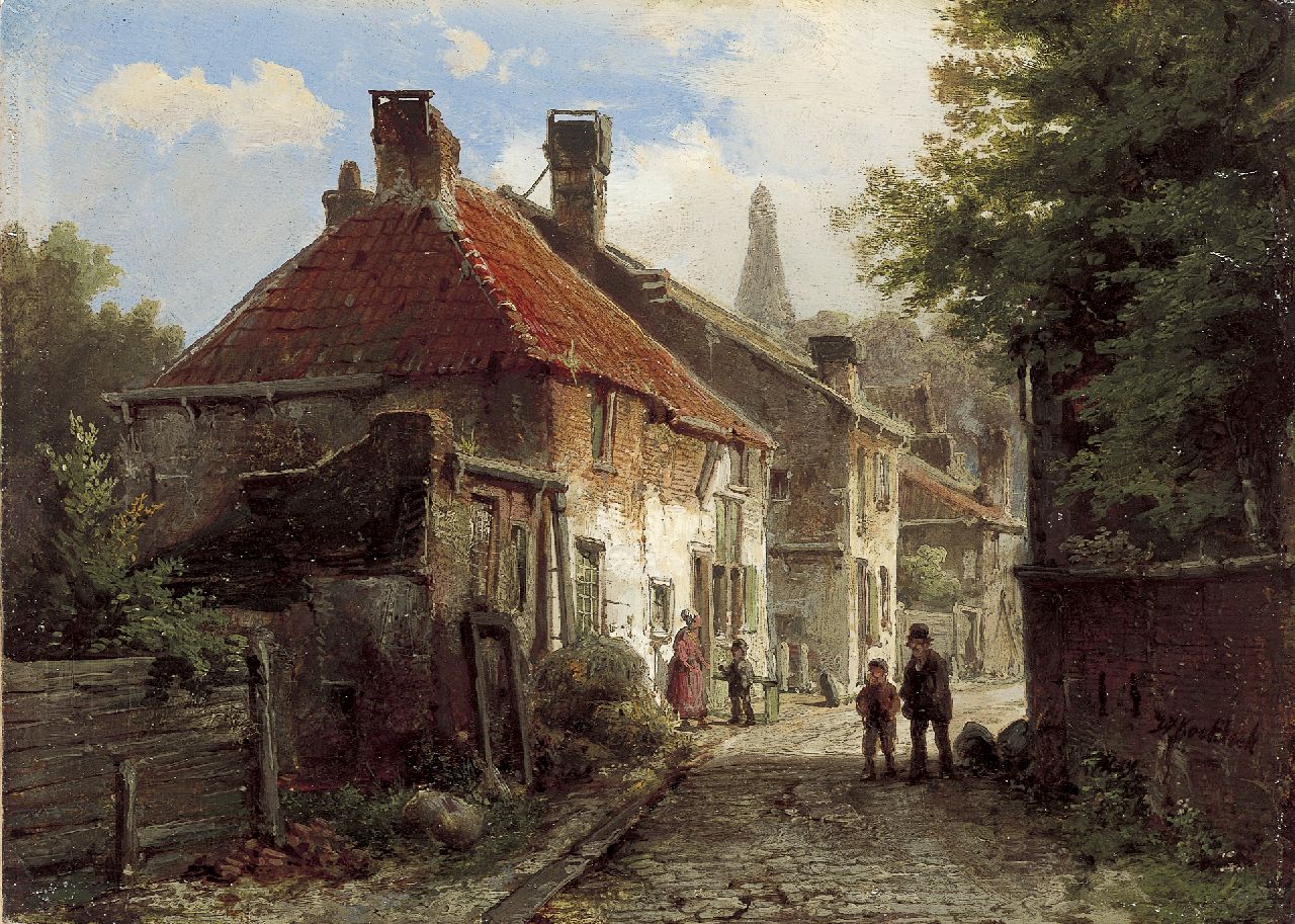 Koekkoek W. | Willem Koekkoek, Straatje te IJsselstein, olieverf op paneel 17,1 x 23,9 cm, gesigneerd rechtsonder Koekkoek W. | Willem Koekkoek, Straatje te IJsselstein, olieverf op paneel 17,1 x 23,9 cm, gesigneerd rechtsonder