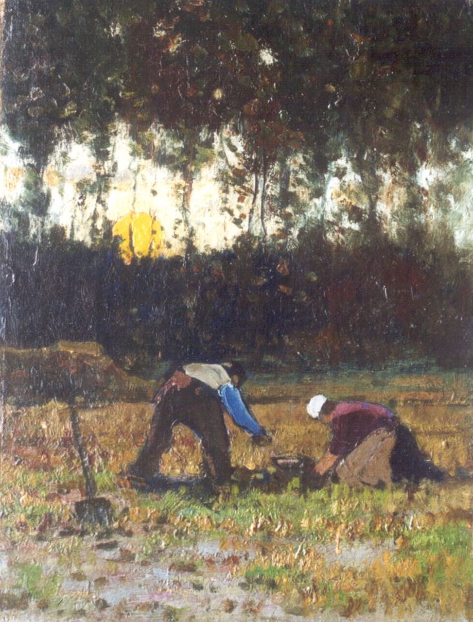 Kuijpers C. | Cornelis Kuijpers, Boeren in het veld bij zonsopgang, olieverf op doek op schildersboard 30,6 x 24,0 cm Kuijpers C. | Cornelis Kuijpers, Boeren in het veld bij zonsopgang, olieverf op doek op schildersboard 30,6 x 24,0 cm