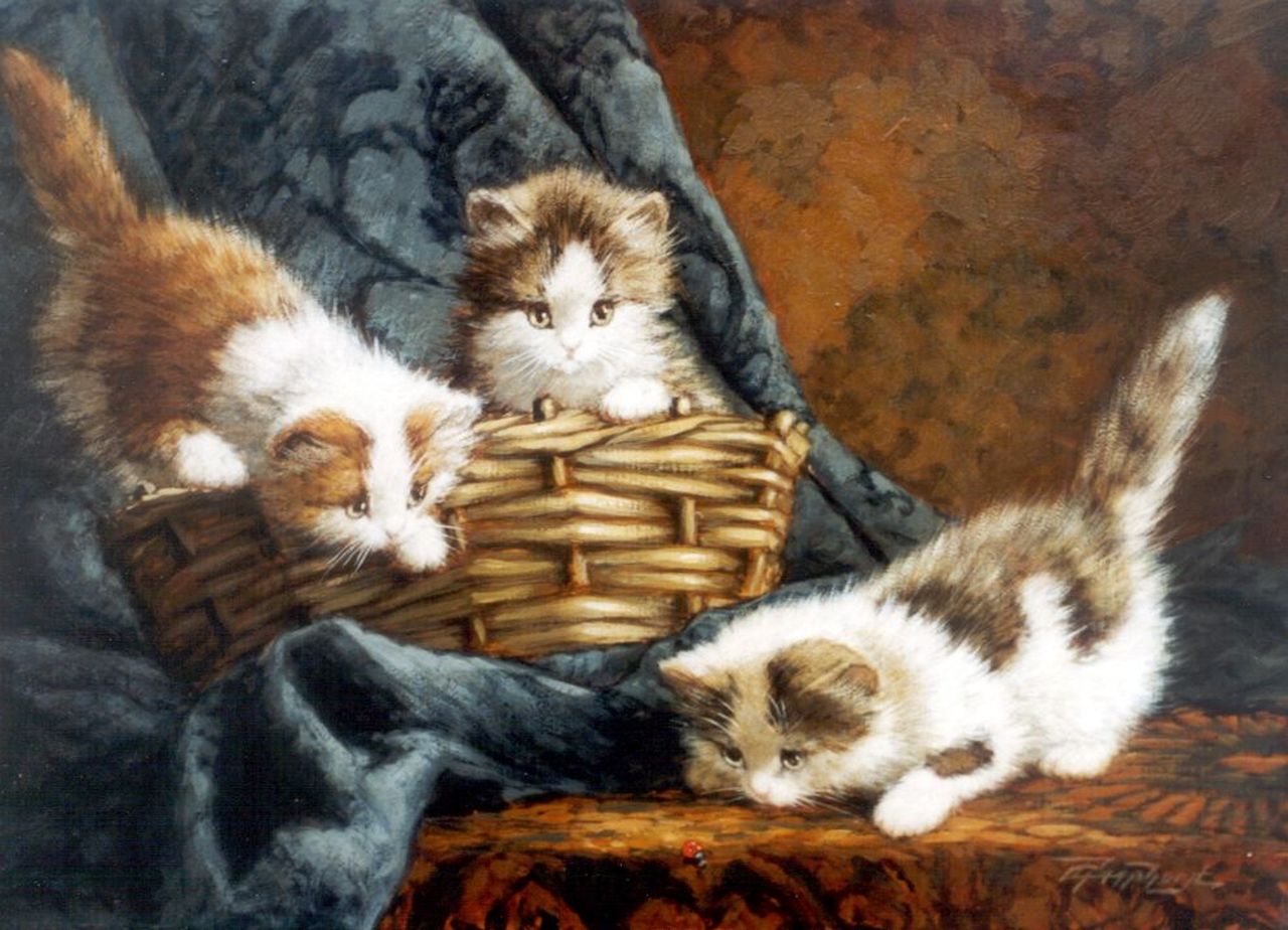 Raaphorst C. | Cornelis Raaphorst, Drie poesjes spelend met een torretje, olieverf op doek 30,2 x 40,4 cm, gesigneerd rechtsonder Raaphorst C. | Cornelis Raaphorst, Drie poesjes spelend met een torretje, olieverf op doek 30,2 x 40,4 cm, gesigneerd rechtsonder