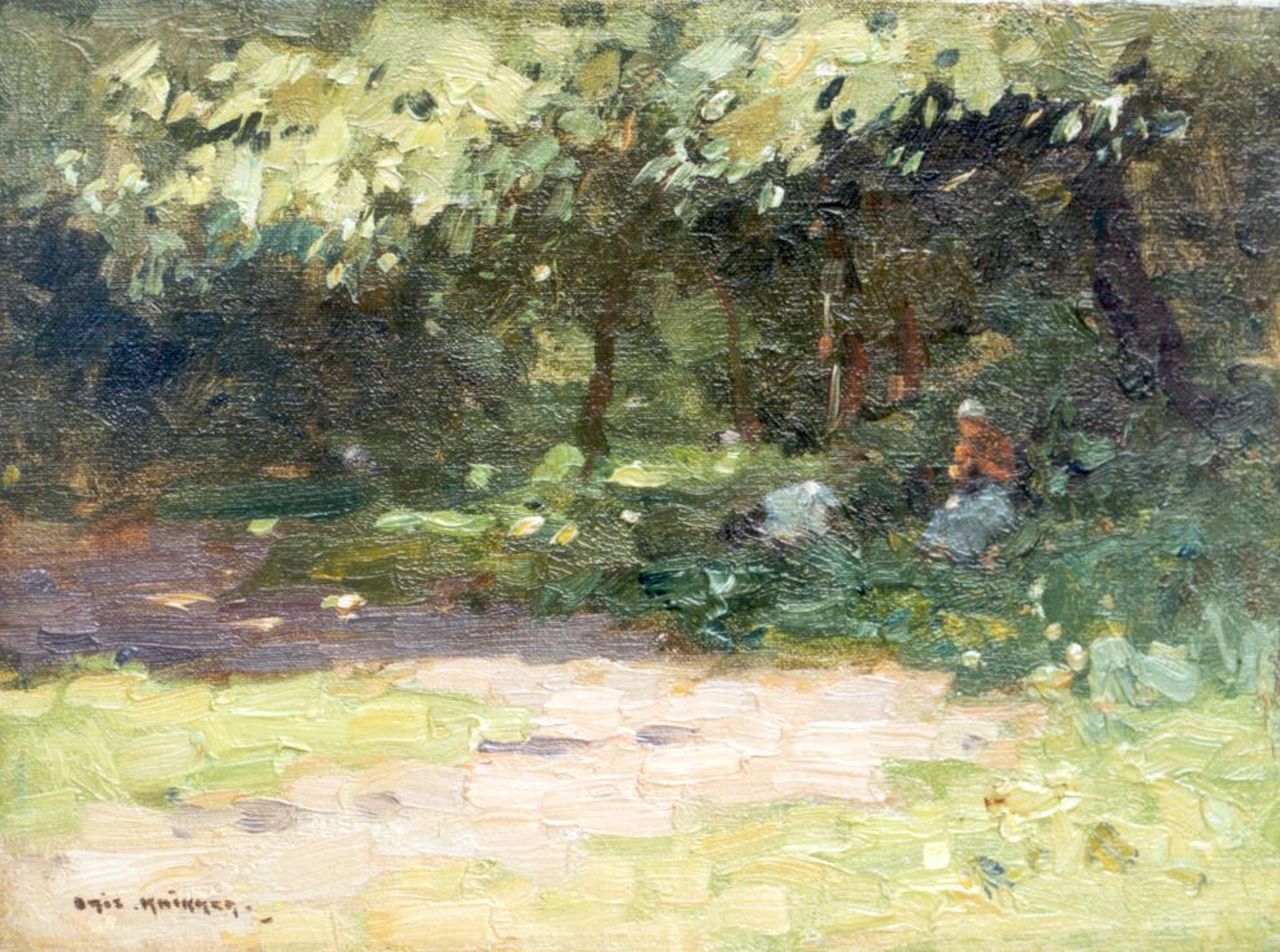 Knikker A.  | Aris Knikker, Geitenhoedstertje in het bos, olieverf op doek op schildersboard 17,9 x 24,0 cm, gesigneerd linksonder