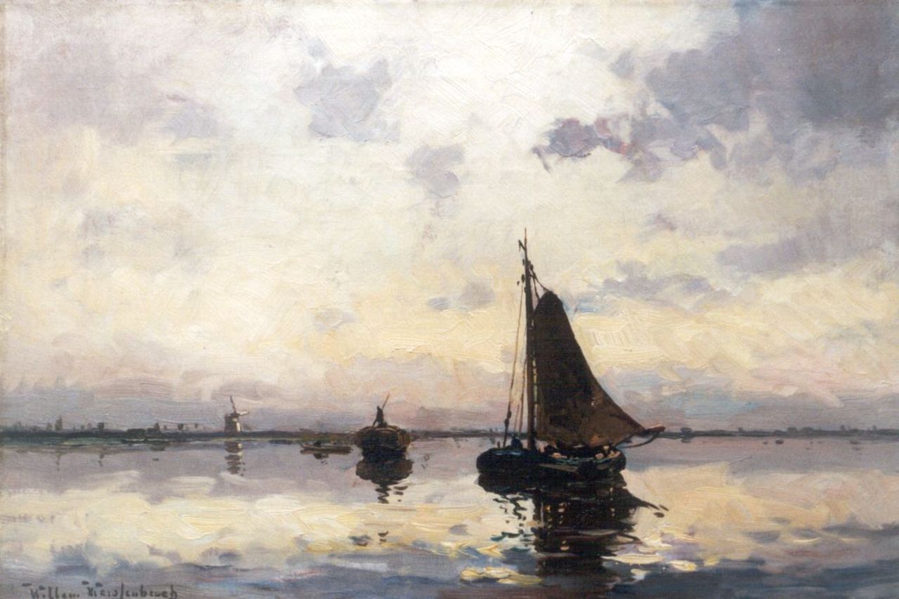 Weissenbruch W.J.  | 'Willem' Johannes Weissenbruch, Schepen op kalm water, olieverf op doek 34,1 x 50,3 cm, gesigneerd linksonder