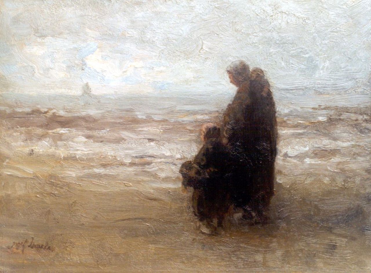 Israëls J. | Jozef Israëls, Wachtend op vaders thuiskomst, olieverf op paneel 32,7 x 44,1 cm, gesigneerd linksonder Israëls J. | Jozef Israëls, Wachtend op vaders thuiskomst, olieverf op paneel 32,7 x 44,1 cm, gesigneerd linksonder