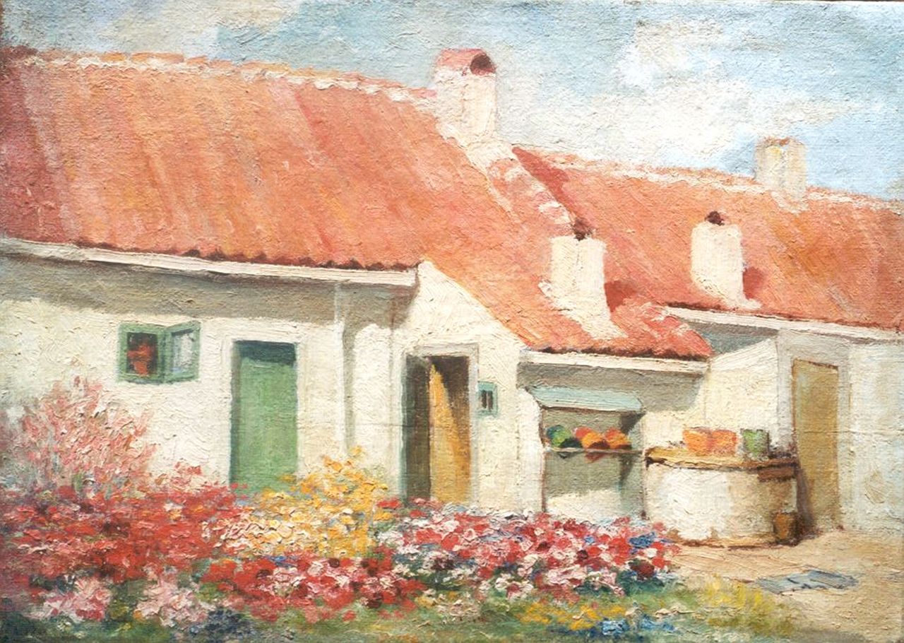 Zee A. van der | Abraham van der Zee, Boerderij met bloementuin, olieverf op doek 46,9 x 65,7 cm, gesigneerd linksonder Zee A. van der | Abraham van der Zee, Boerderij met bloementuin, olieverf op doek 46,9 x 65,7 cm, gesigneerd linksonder