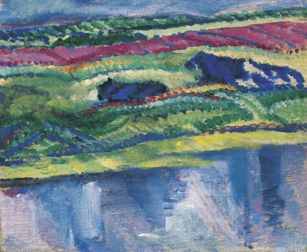 Berg E. | Else Berg, Landschap met koeien, olieverf op doek op board 40,0 x 48,5 cm, gesigneerd rechtsonder en te dateren ca. 1911-1912 Berg E. | Else Berg, Landschap met koeien, olieverf op doek op board 40,0 x 48,5 cm, gesigneerd rechtsonder en te dateren ca. 1911-1912