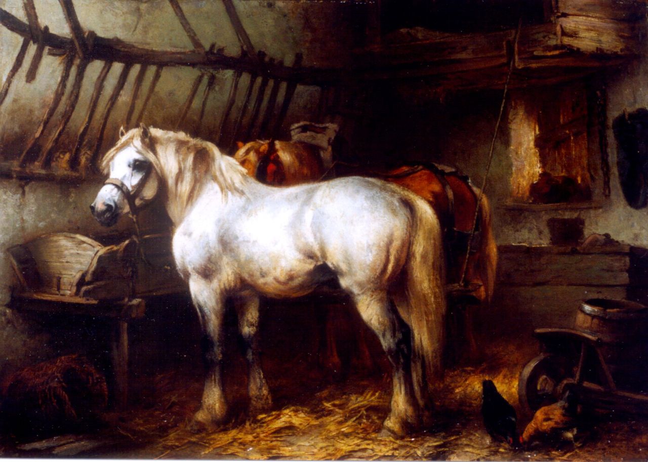 Verschuur jr. W. | Wouter Verschuur jr., Paarden in de stal, olieverf op paneel 24,5 x 33,4 cm, gesigneerd linksonder Verschuur jr. W. | Wouter Verschuur jr., Paarden in de stal, olieverf op paneel 24,5 x 33,4 cm, gesigneerd linksonder