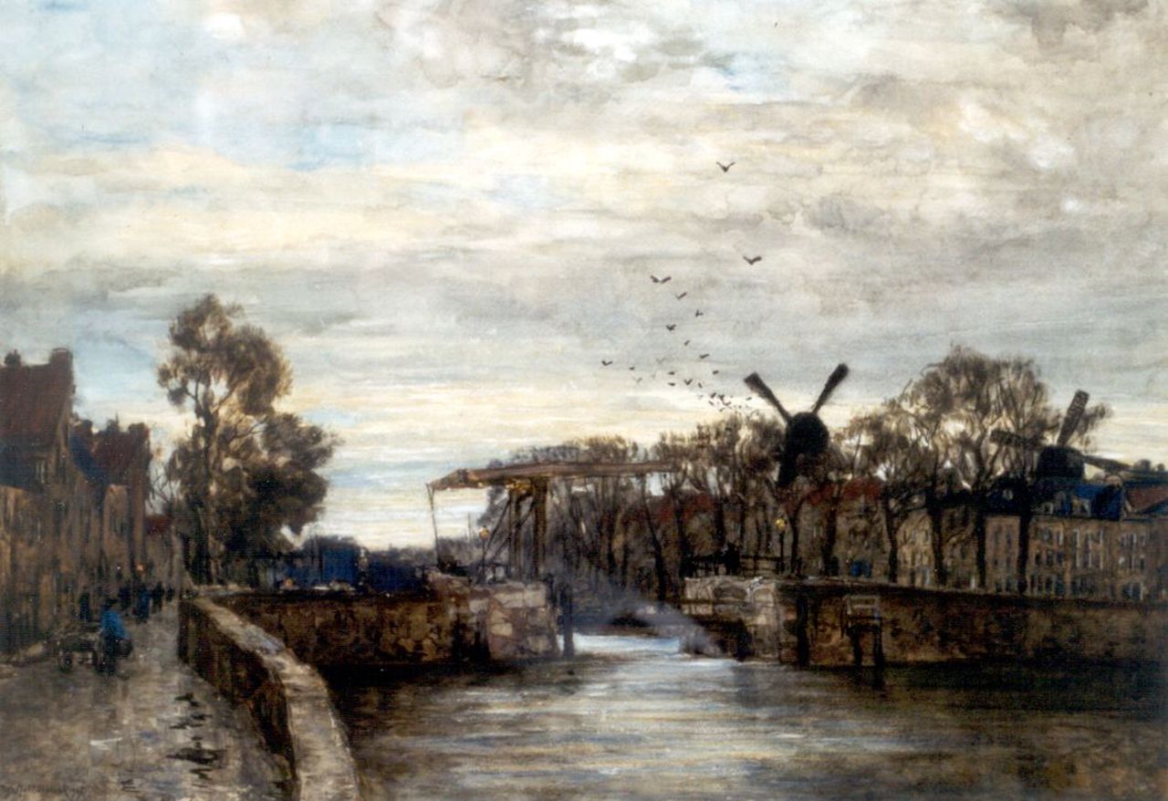 Mastenbroek J.H. van | Johan Hendrik van Mastenbroek, Ophaalbrug, Delfshaven, aquarel op papier 49,7 x 70,7 cm, gesigneerd linksonder en gedateerd 1907 Mastenbroek J.H. van | Johan Hendrik van Mastenbroek, Ophaalbrug, Delfshaven, aquarel op papier 49,7 x 70,7 cm, gesigneerd linksonder en gedateerd 1907