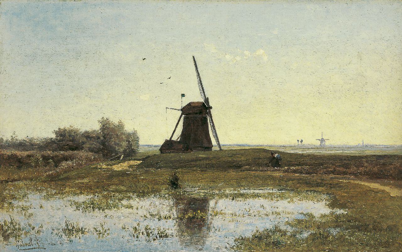 Gabriel P.J.C.  | Paul Joseph Constantin 'Constan(t)' Gabriel, De Oostzijdse Molen aan het Gein bij Abcoude, olieverf op doek 28,8 x 46,1 cm, gesigneerd linksonder