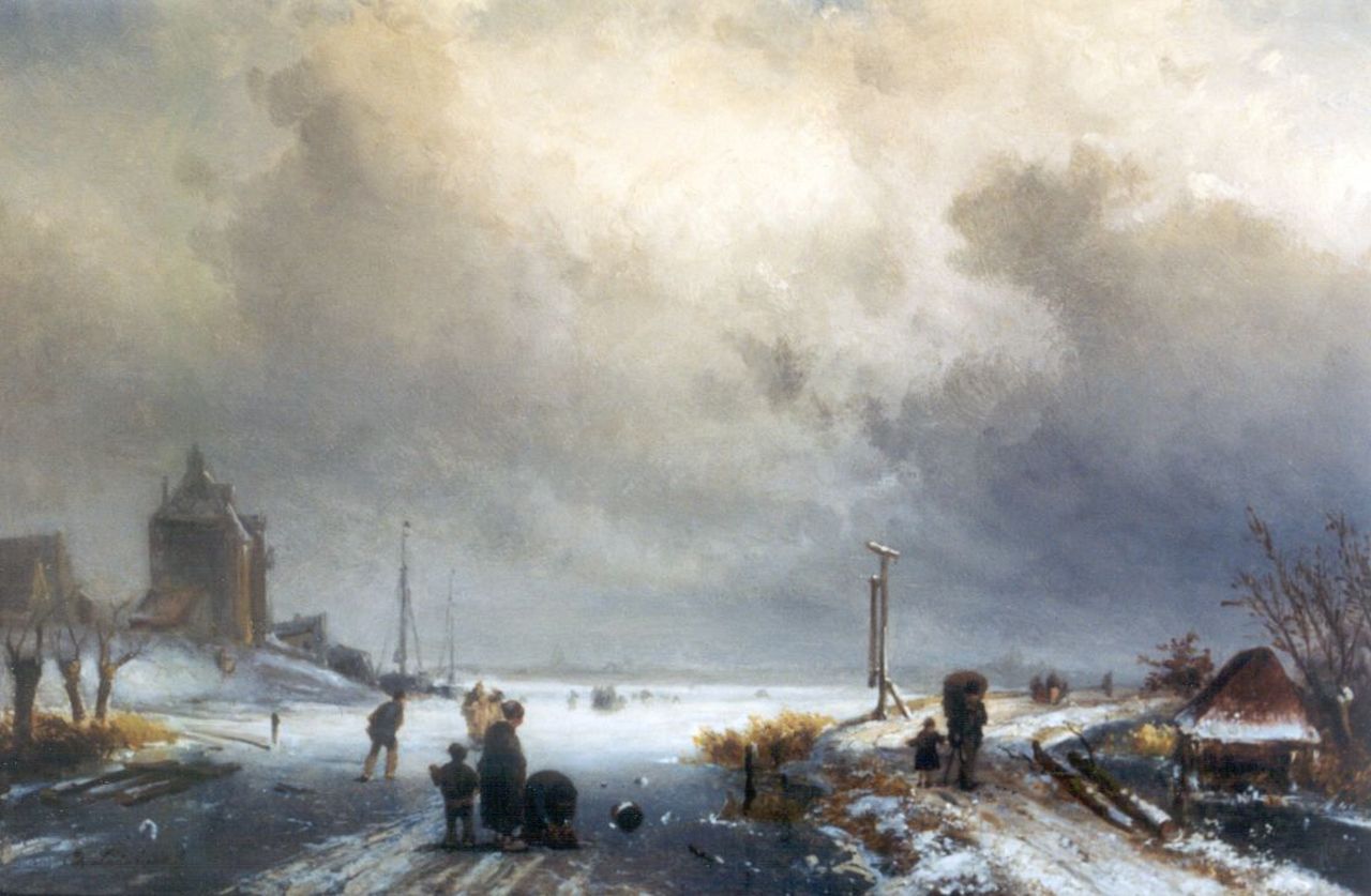 Leickert C.H.J. | 'Charles' Henri Joseph Leickert, Winterlandschap (stoffering door J.H.B. Koekkoek), olieverf op paneel 31,2 x 45,6 cm, gesigneerd linksonder Leickert C.H.J. | 'Charles' Henri Joseph Leickert, Winterlandschap (stoffering door J.H.B. Koekkoek), olieverf op paneel 31,2 x 45,6 cm, gesigneerd linksonder