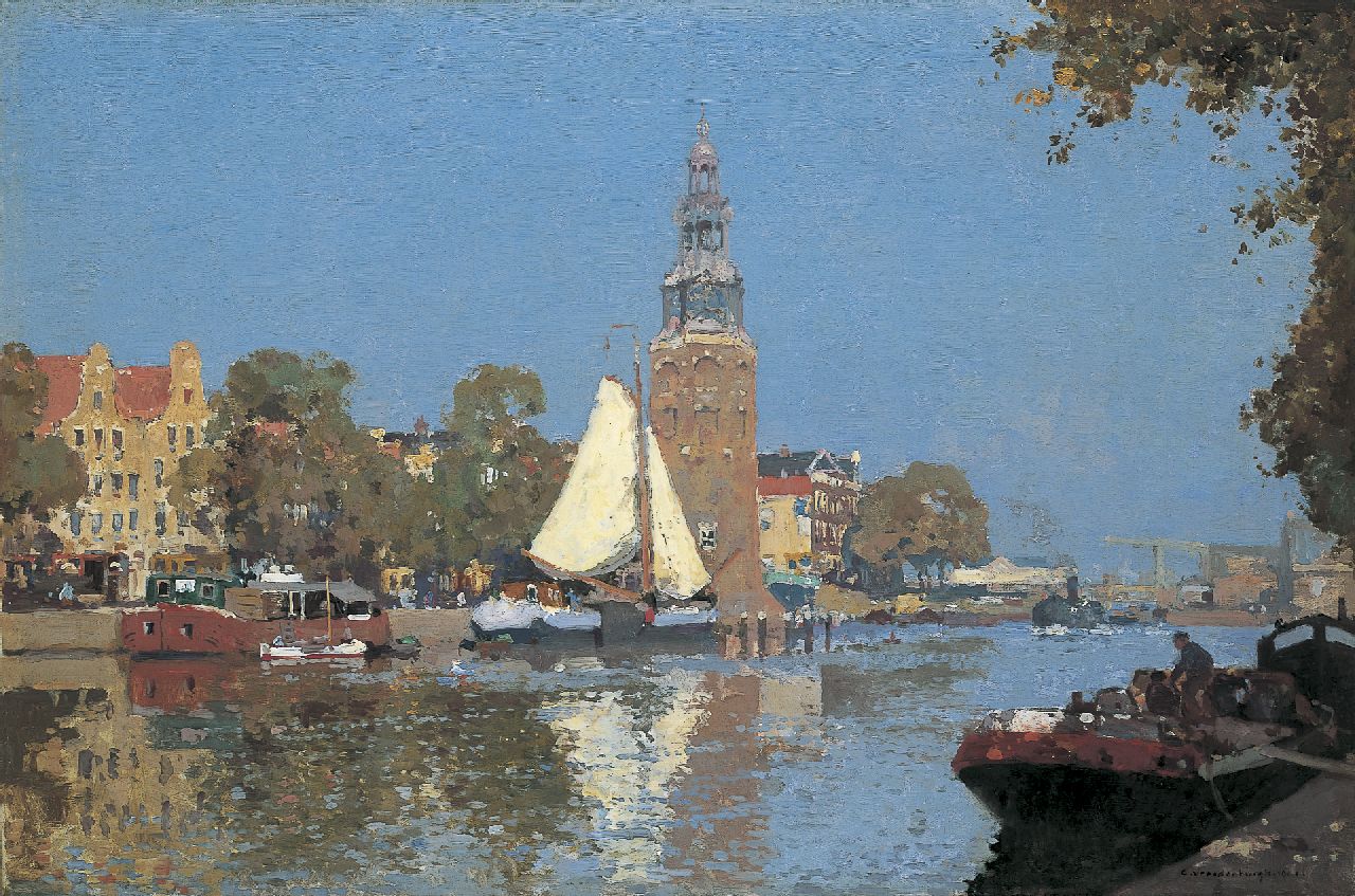 Vreedenburgh C.  | Cornelis Vreedenburgh, Gezicht op de Oude Schans met de Montelbaanstoren, Amsterdam, olieverf op doek 60,3 x 90,0 cm, gesigneerd rechtsonder en gedateerd 1921