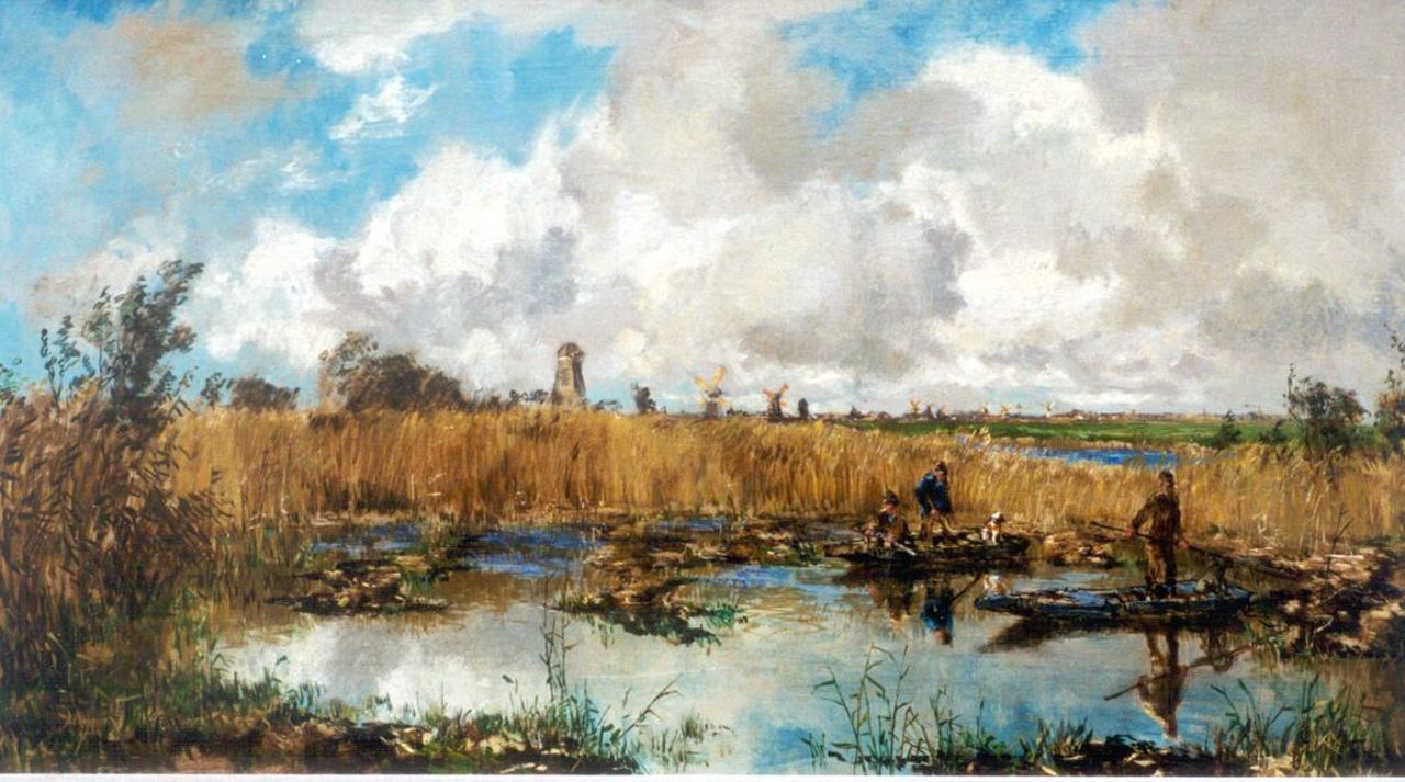 Mastenbroek J.H. van | Johan Hendrik van Mastenbroek, Snippenjacht, olieverf op doek 57,4 x 102,2 cm, gesigneerd linksonder en gedateerd 1917 Mastenbroek J.H. van | Johan Hendrik van Mastenbroek, Snippenjacht, olieverf op doek 57,4 x 102,2 cm, gesigneerd linksonder en gedateerd 1917