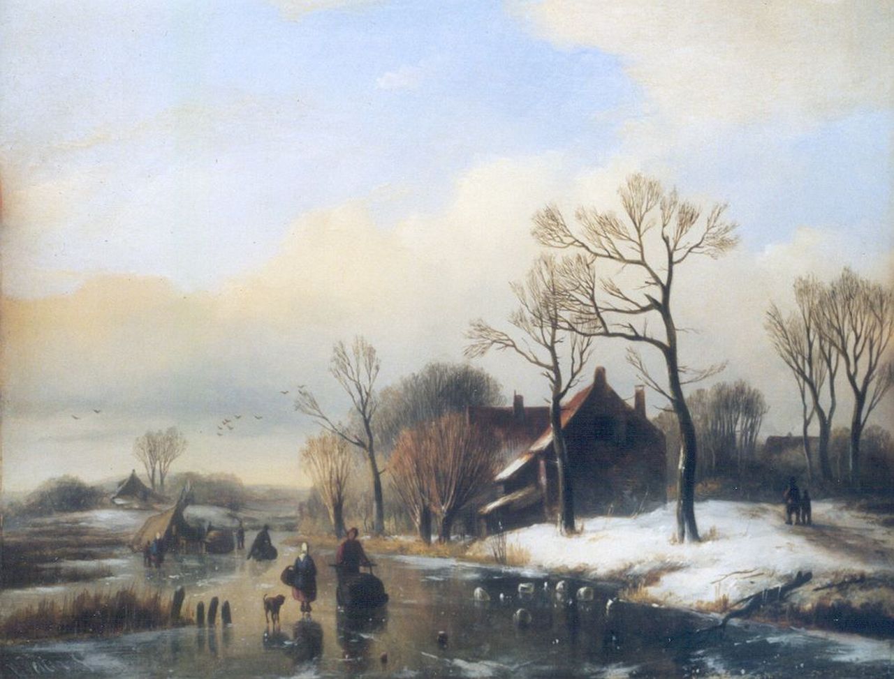 Vester W. | Willem Vester, IJsgezicht met sledes en een koek-en-zopie, olieverf op paneel 25,5 x 32,2 cm, gesigneerd linksonder Vester W. | Willem Vester, IJsgezicht met sledes en een koek-en-zopie, olieverf op paneel 25,5 x 32,2 cm, gesigneerd linksonder