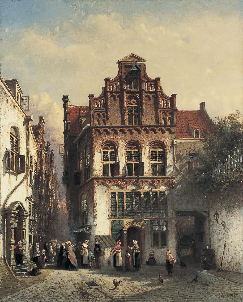 Vertin P.G. | Petrus Gerardus Vertin, Bedrijvigheid op een oudhollands pleintje, olieverf op doek 74,9 x 60,2 cm, gesigneerd rechtsonder en gedateerd '66 Vertin P.G. | Petrus Gerardus Vertin, Bedrijvigheid op een oudhollands pleintje, olieverf op doek 74,9 x 60,2 cm, gesigneerd rechtsonder en gedateerd '66