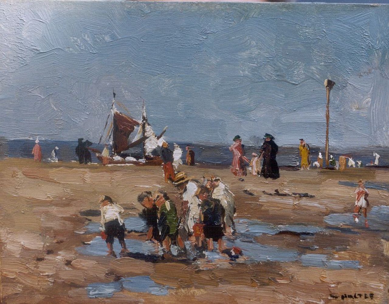 Noltee B.C. | Bernardus Cornelis 'Cor' Noltee, Pootjebaden langs het strand, olieverf op schilderskarton 18,8 x 24,1 cm, gesigneerd rechtsonder Noltee B.C. | Bernardus Cornelis 'Cor' Noltee, Pootjebaden langs het strand, olieverf op schilderskarton 18,8 x 24,1 cm, gesigneerd rechtsonder