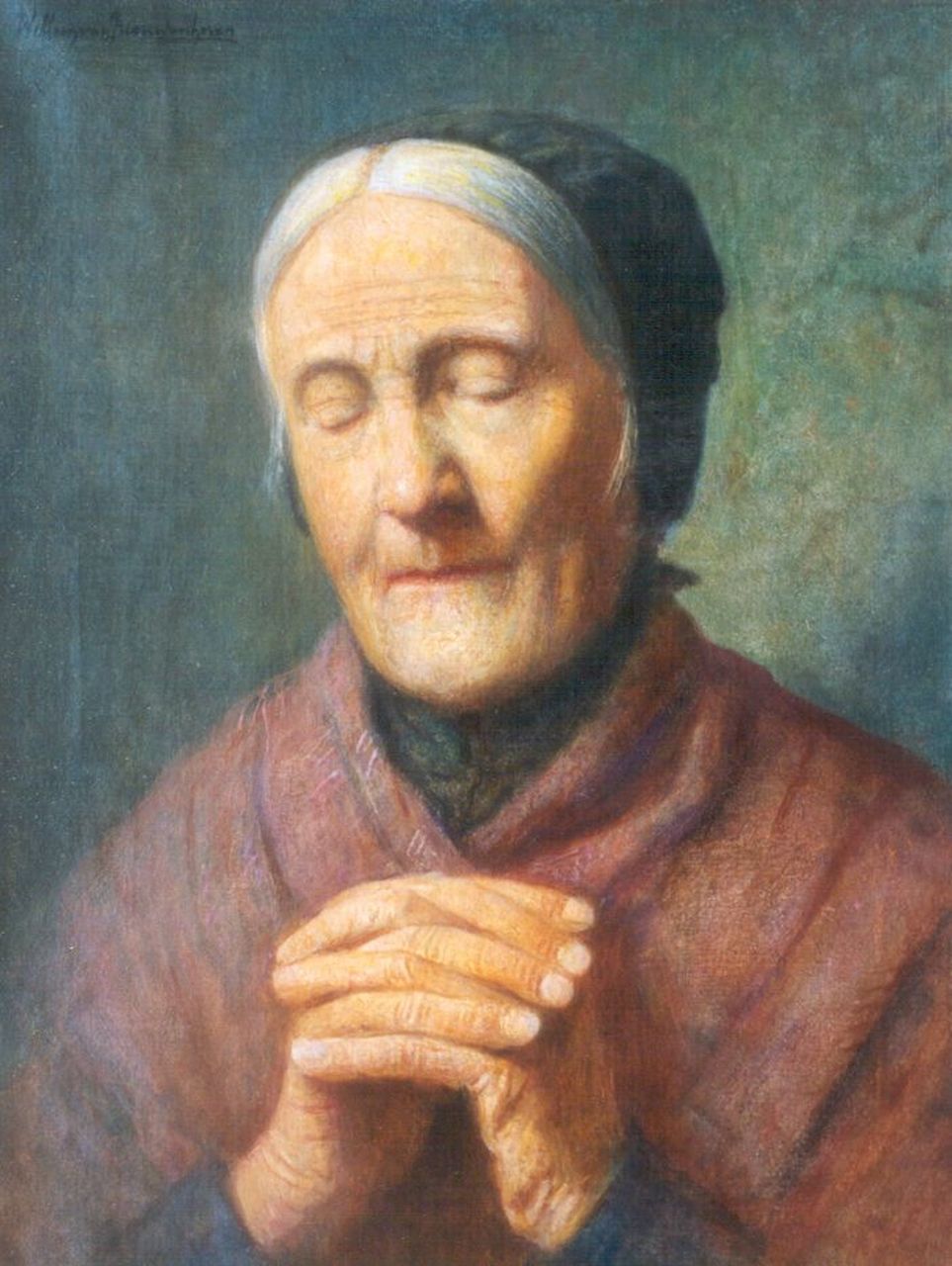Nieuwenhoven W. van | Willem van Nieuwenhoven, Biddende vrouw, olieverf op doek 40,0 x 30,3 cm, gesigneerd linksboven Nieuwenhoven W. van | Willem van Nieuwenhoven, Biddende vrouw, olieverf op doek 40,0 x 30,3 cm, gesigneerd linksboven
