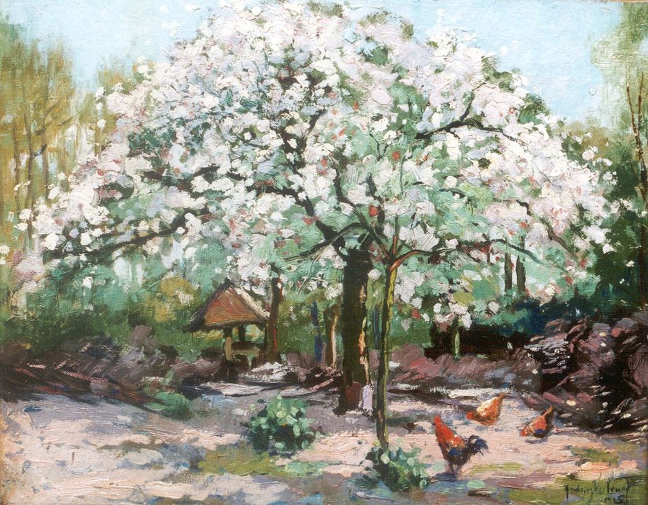 Verleur A. | Andries Verleur, Kippen onder een bloesemboom, olieverf op doek 37,9 x 47,5 cm, gesigneerd rechtsonder en gedateerd 1925 Verleur A. | Andries Verleur, Kippen onder een bloesemboom, olieverf op doek 37,9 x 47,5 cm, gesigneerd rechtsonder en gedateerd 1925