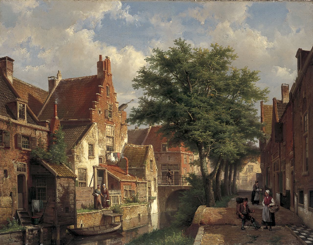 Koekkoek W. | Willem Koekkoek, Zonnig stadsgrachtje in IJsselstein, olieverf op doek 54,4 x 69,2 cm, gesigneerd rechtsonder Koekkoek W. | Willem Koekkoek, Zonnig stadsgrachtje in IJsselstein, olieverf op doek 54,4 x 69,2 cm, gesigneerd rechtsonder