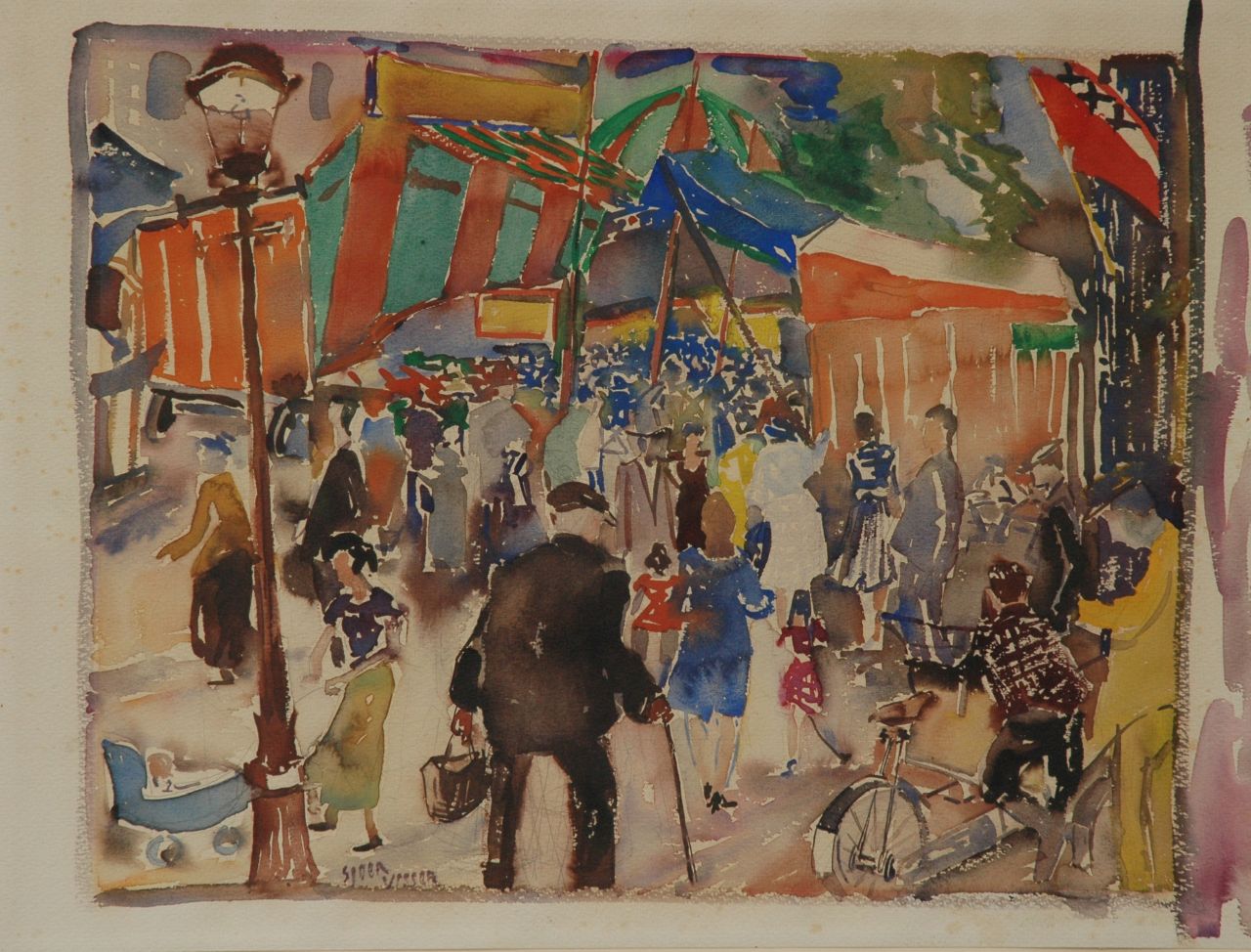 Visser S. | Sjoerd Visser, Koninginnedag, Amsterdam, potlood en aquarel op papier 55,0 x 71,6 cm, gesigneerd links van het midden. Visser S. | Sjoerd Visser, Koninginnedag, Amsterdam, potlood en aquarel op papier 55,0 x 71,6 cm, gesigneerd links van het midden.